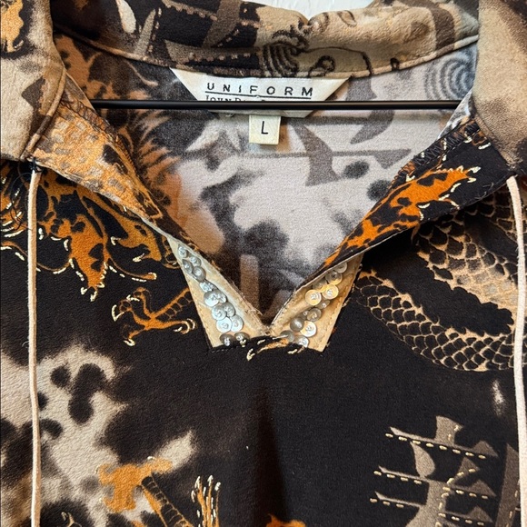 Vintage Asian inspired long sleeve dragon blouse size large - Picture 6 of 7